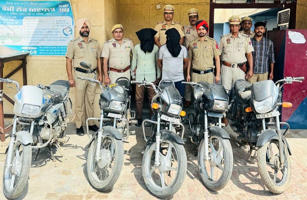 Two youths arrested by Garhshankar police along with five stolen motorcycles.